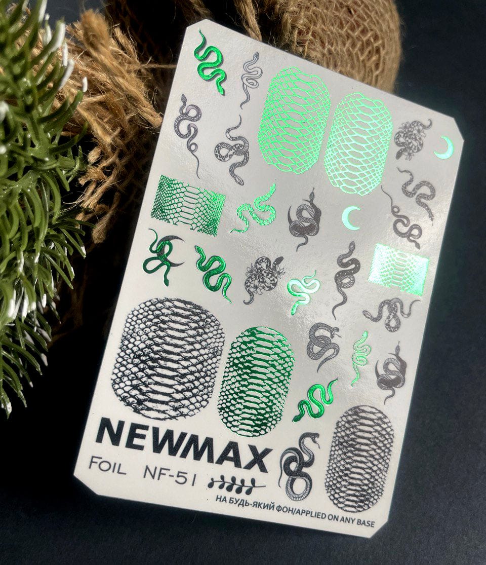 New Max 2D Nail Decal NF-51 / Nail Decal Green FOIL Snake Skin, Snake Print, Snakes