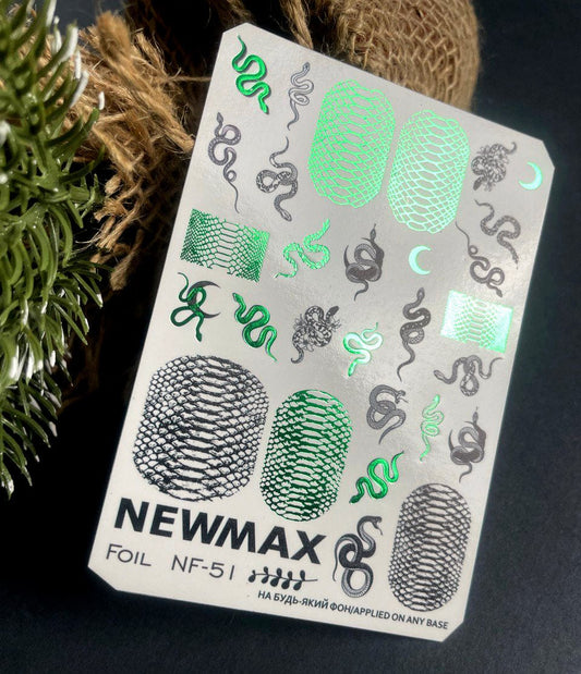 New Max 2D Nail Decal NF-51 / Nail Decal Green FOIL Snake Skin, Snake Print, Snakes