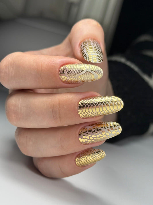 New Max 2D Nail Decal NF-45 / Nail Decal Gold FOIL Snake Skin, Snake Print, Year Of The Snake