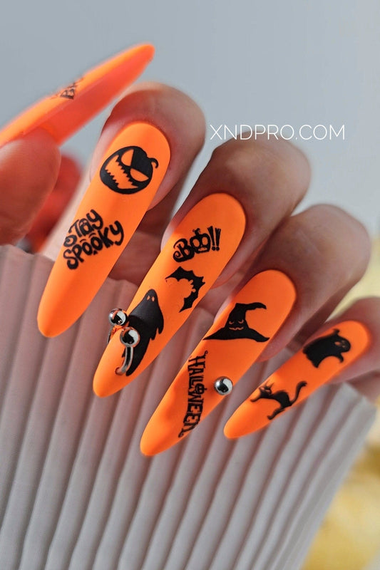 XND Products 2D Nail Decal BLK-13 / Halloween Phrases, Silhouettes, Ghost, Bats, Cats