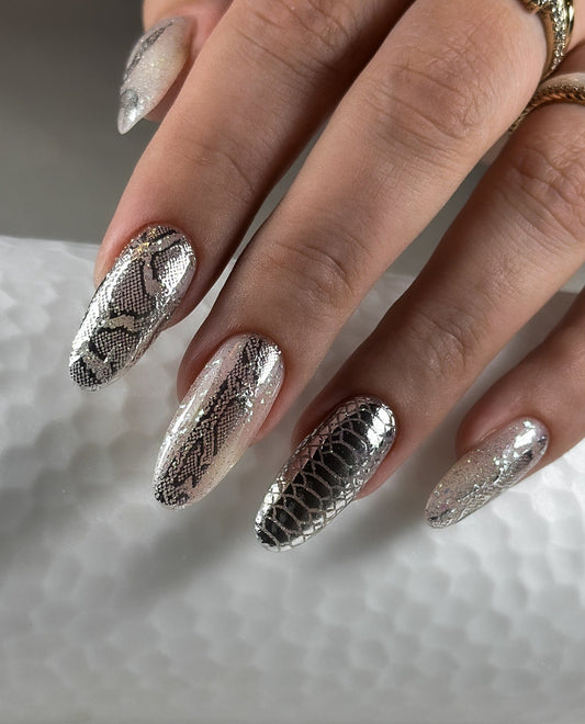 New Max 2D Nail Decal NF-46 / Nail Decal Silver FOIL Snake Skin, Snake Print, Year Of The Snake