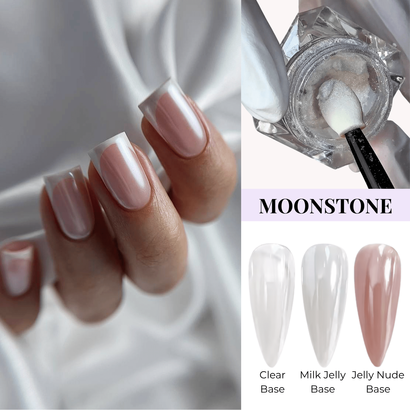 XND Products Nail Chromes & Pigments Moonstone, White Pearl Chrome Nail Powder, Glazed Effect.
