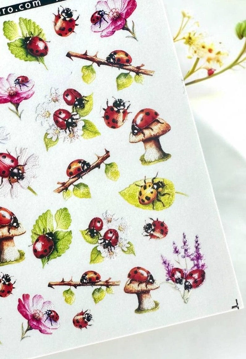 XND Products 2D Nail Decal CL-60 / Nail Decal 2D/ Ladybug /Spring Nails/ Wildflowers/ Summer Nails