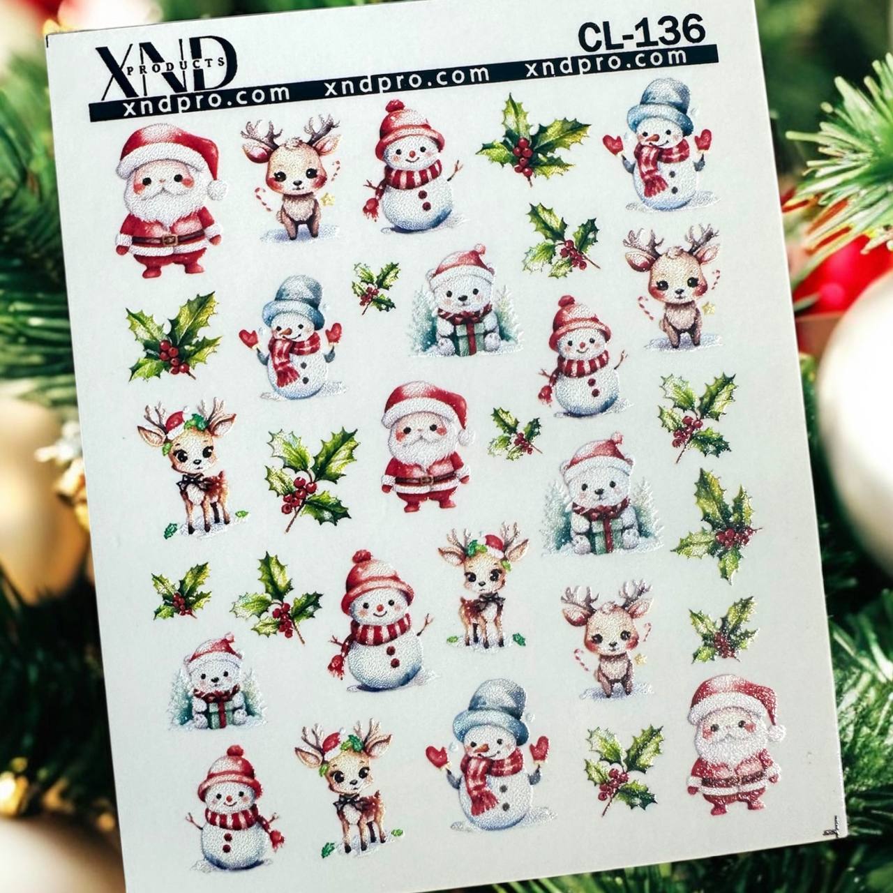 XND Products 2D Nail Decal CL-136 Nail Decal 2D Christmas /Santa/ Snowman /Reindeer/ Christmas Nails/ Winter Nails/ Holly Leaf