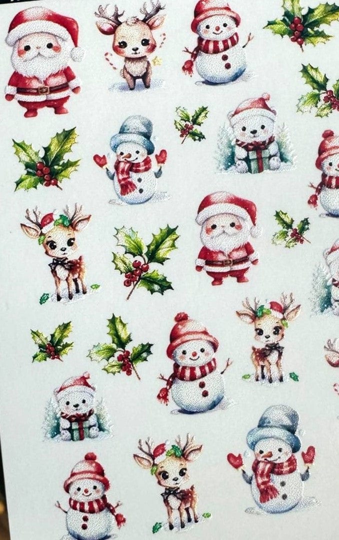 XND Products 2D Nail Decal CL-136 Nail Decal 2D Christmas /Santa/ Snowman /Reindeer/ Christmas Nails/ Winter Nails/ Holly Leaf