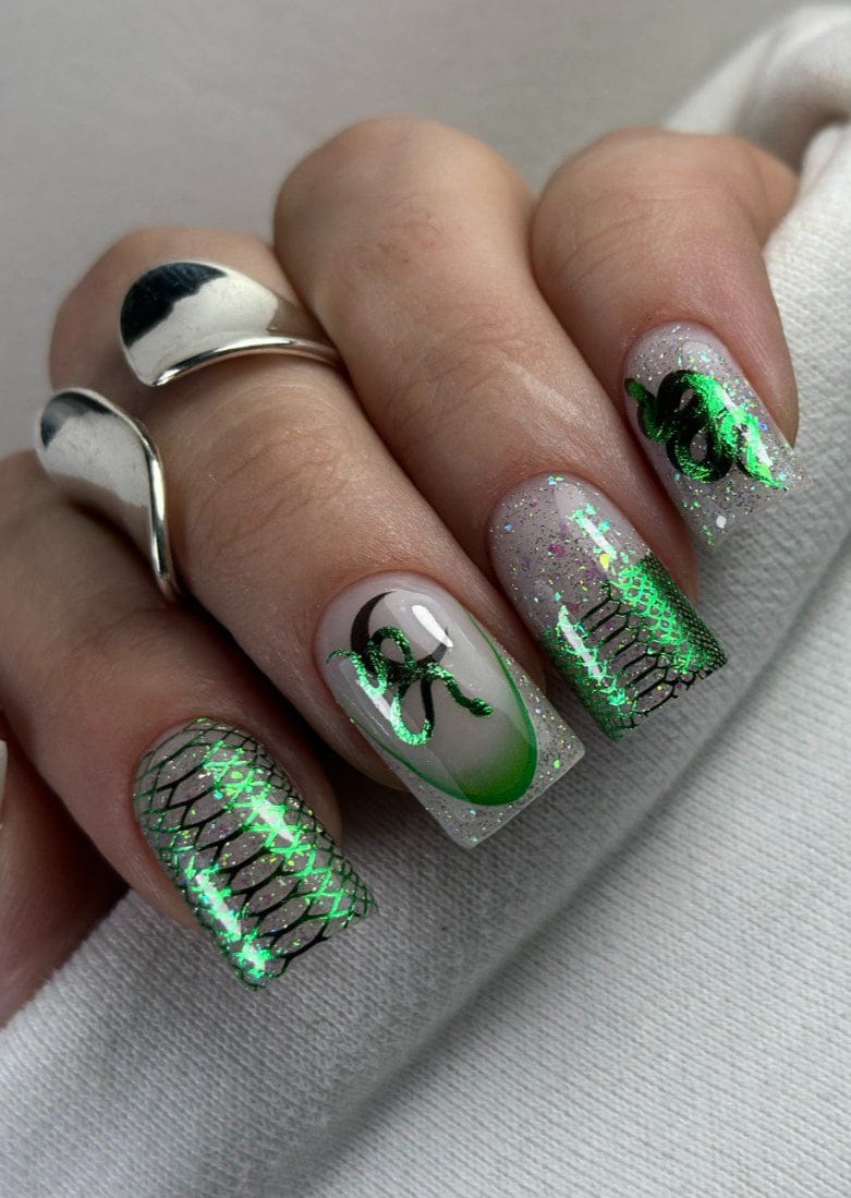 New Max 2D Nail Decal NF-51 / Nail Decal Green FOIL Snake Skin, Snake Print, Snakes