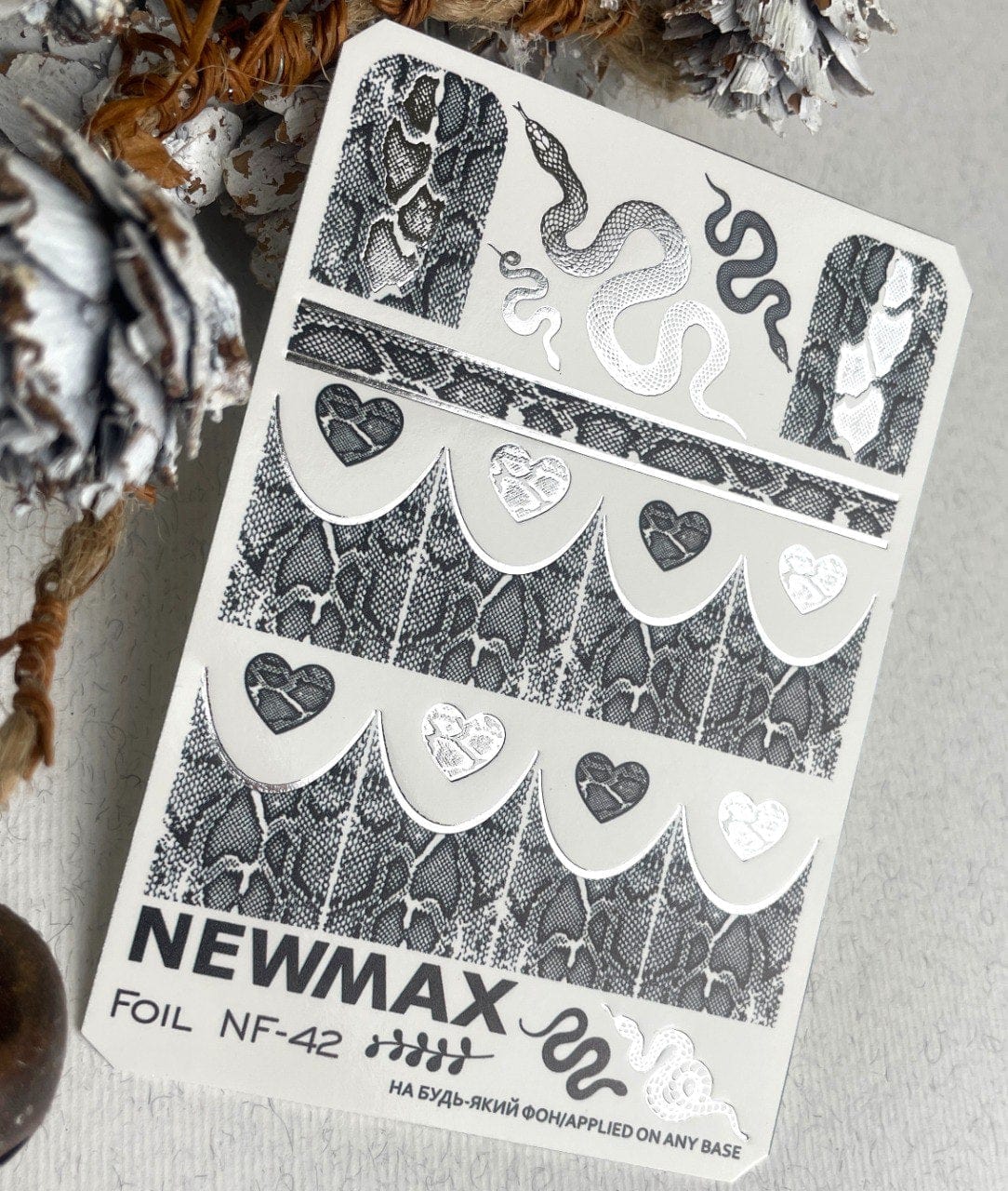New Max 2D Nail Decal NF-42 / Nail Decal Silver FOIL Snake Skin, Snake Print, Year Of The Snake