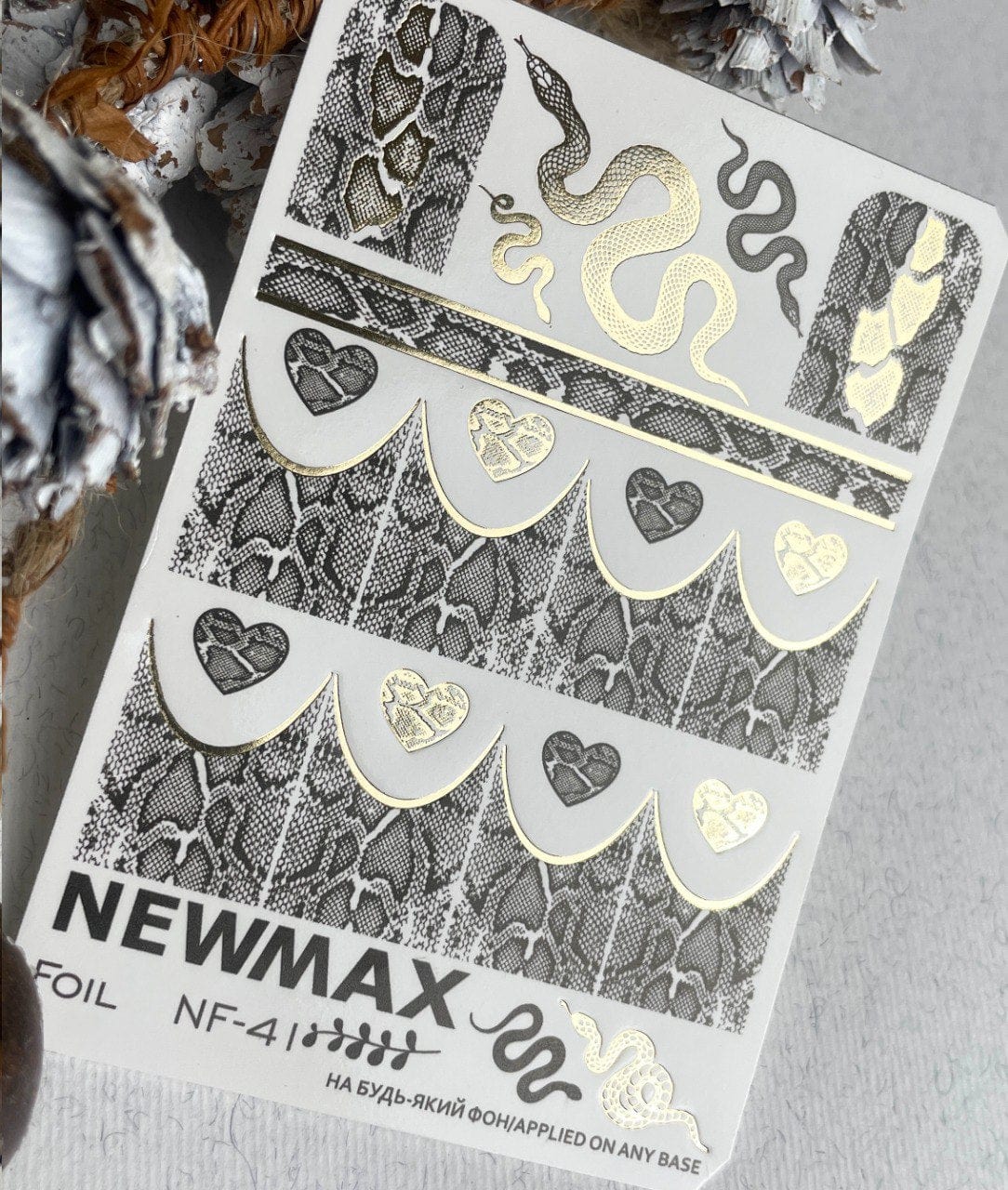 New Max 2D Nail Decal NF-41 / Nail Decal Gold FOIL Snake Skin, Snake Print, Year Of The Snake
