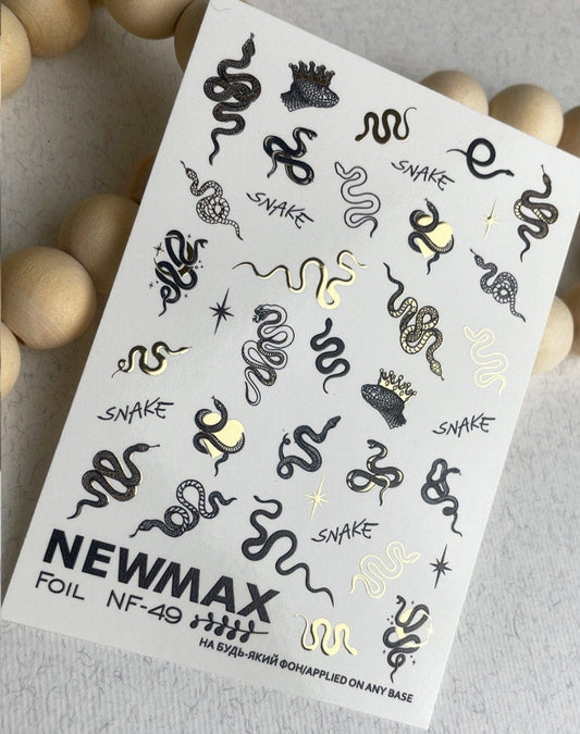 New Max 2D Nail Decal NF-49 / Nail Decal Gold FOIL Snakes, Year Of The Snake