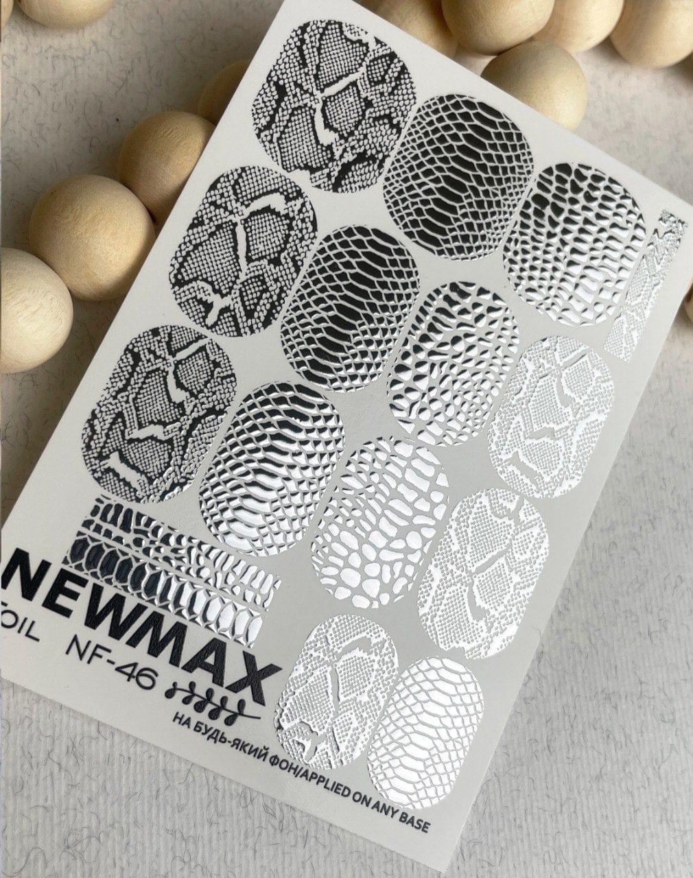 New Max 2D Nail Decal NF-46 / Nail Decal Silver FOIL Snake Skin, Snake Print, Year Of The Snake