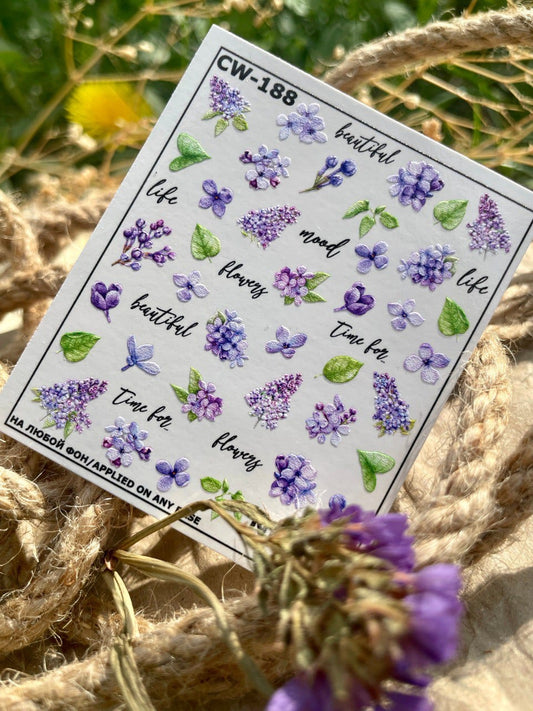 New Max 2D Nail Decal CW-188 / Nail Decal 2D/ Floral/ Purple Flowers/Spring