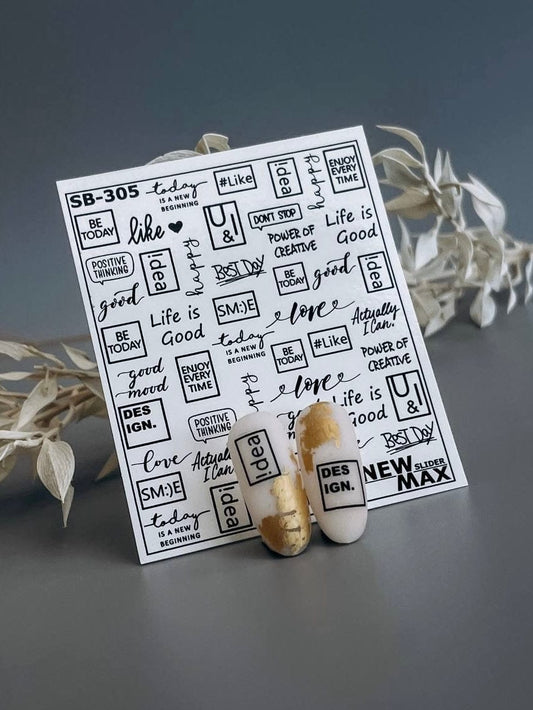 New Max 2D Nail Decal SB-305 / Nail Decal 2D Words and Phrases