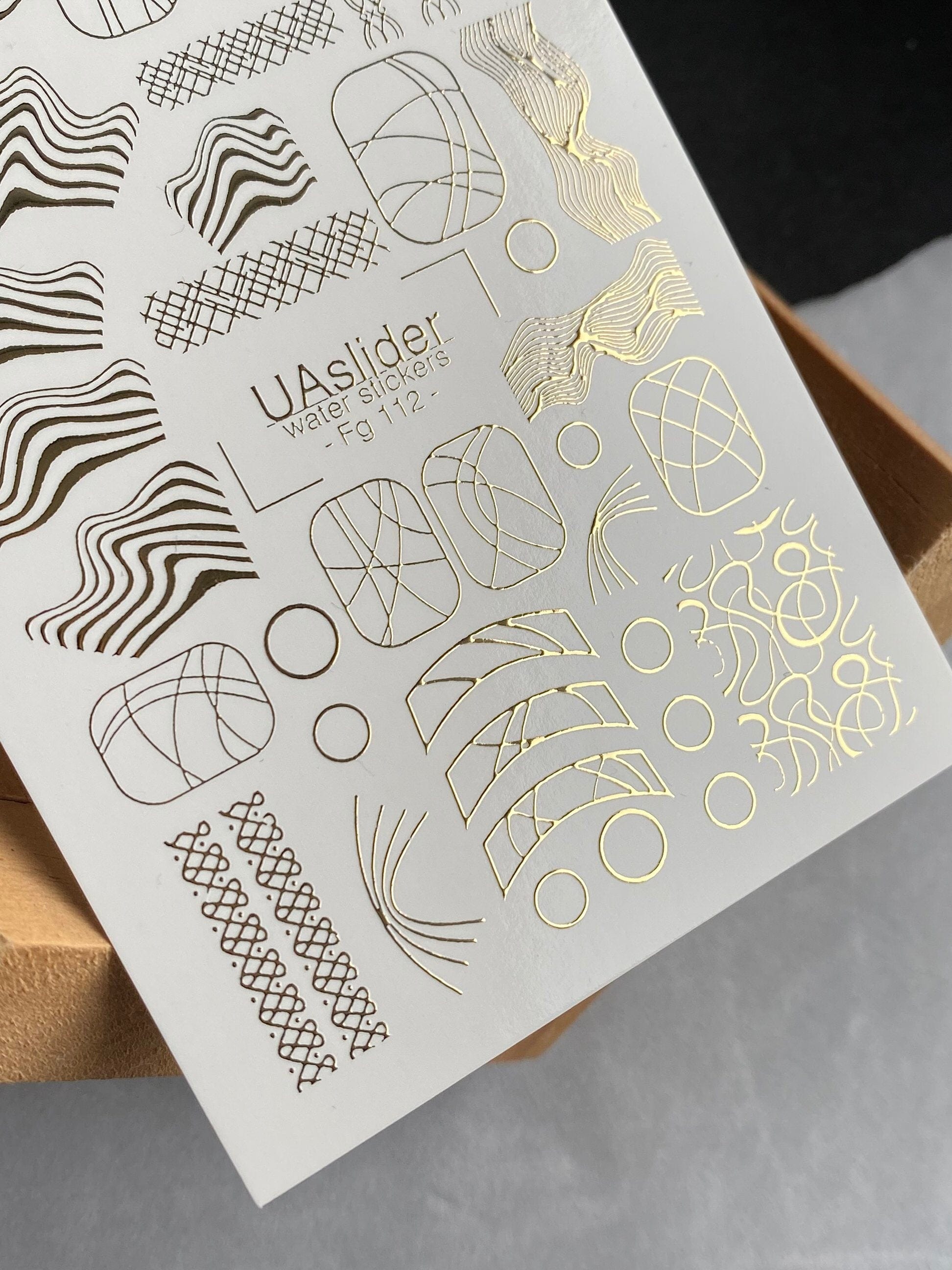 UA Slider 2D Nail Decal FG-112 Nail Decal Gold FOIL/ Modern Arches/ Waves /Abstract /Geometric Art/ Nail Art/ Nail Water Decals