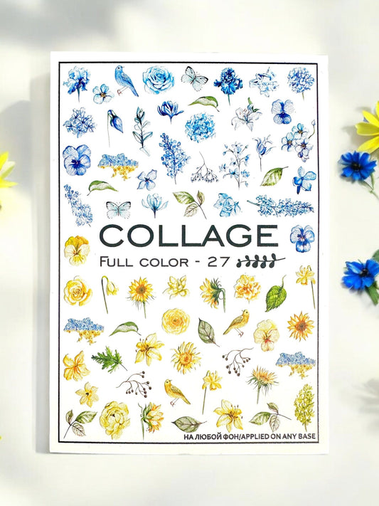 New Max 2D Nail Decal FC-27 / Nail Decal 2D / Spring/ Blue / Yellow/ Flowers