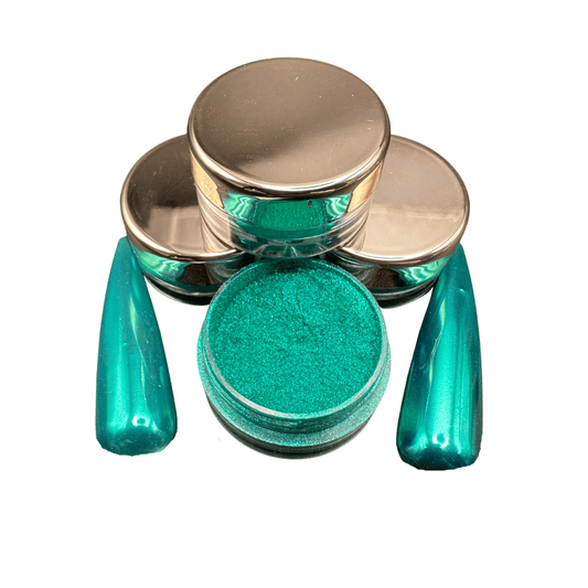 XND Products Nail Chromes & Pigments MC-06 Chrome Turquoise Nails, Chrome Mirror Effect Powder, Metallic Nails, Magic Mirror Effect, Turquoise chrome nails