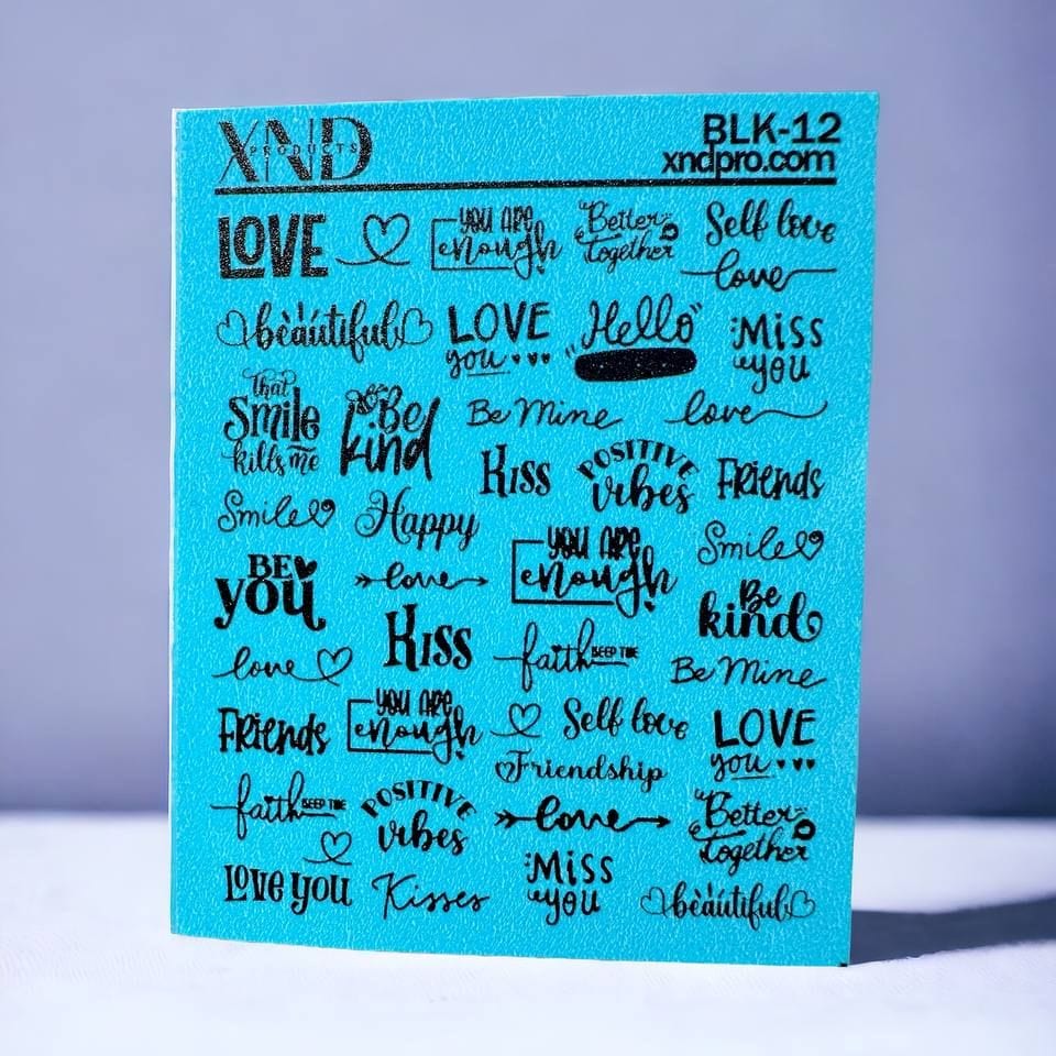 XND Products 2D Nail Decal BLK-12 / Nail Decal 2D/ Words/ Love/ Positive /Be Kind