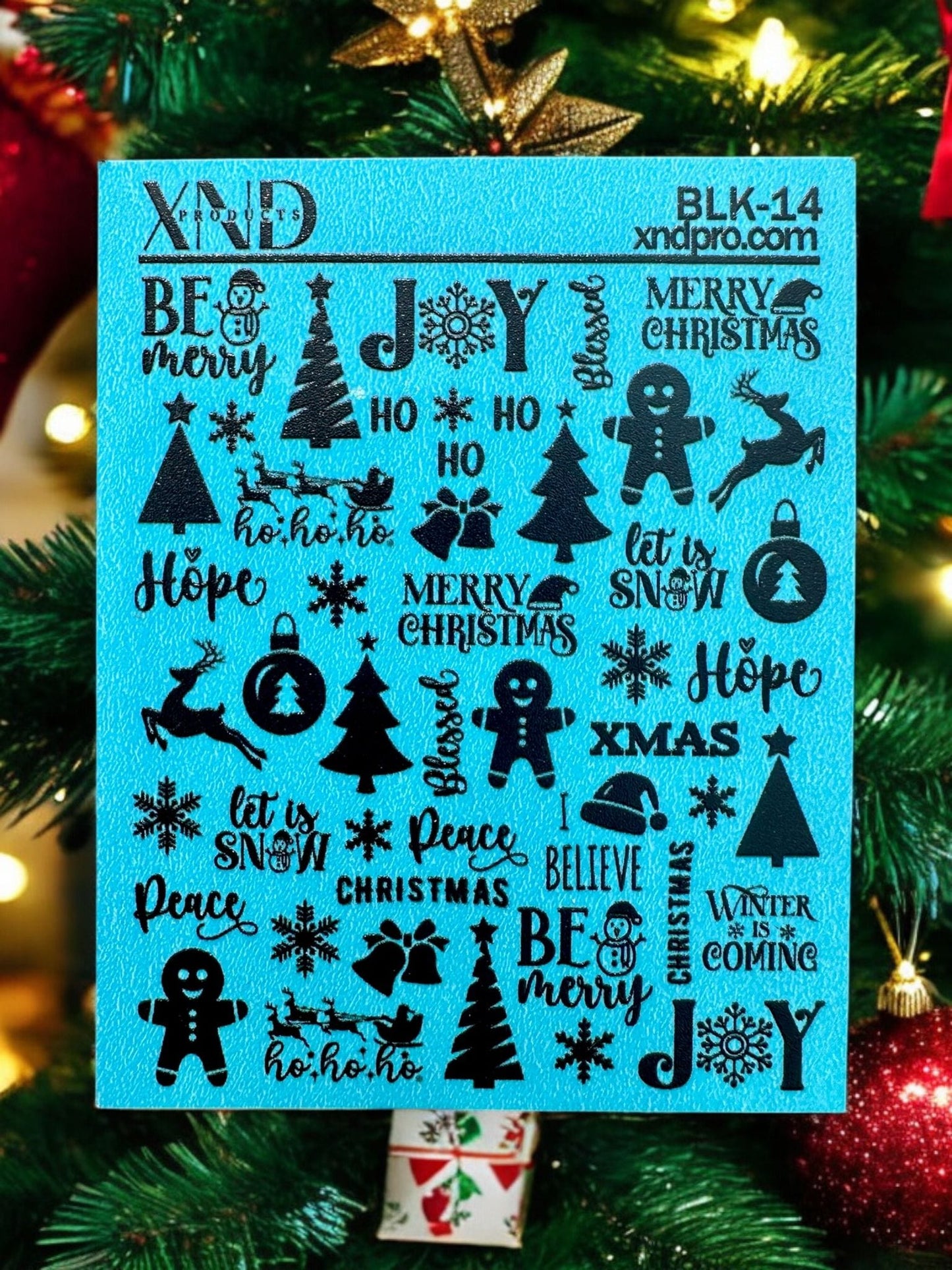XND Products 2D Nail Decal BLK-14 / Christmas nail decal, Xmas tree, phrases, reindeer
