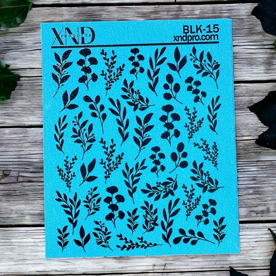 XND Products 2D Nail Decal BLK-15 / Nail Decal 2D /Foliage/ Black/ Leaves/ Plants