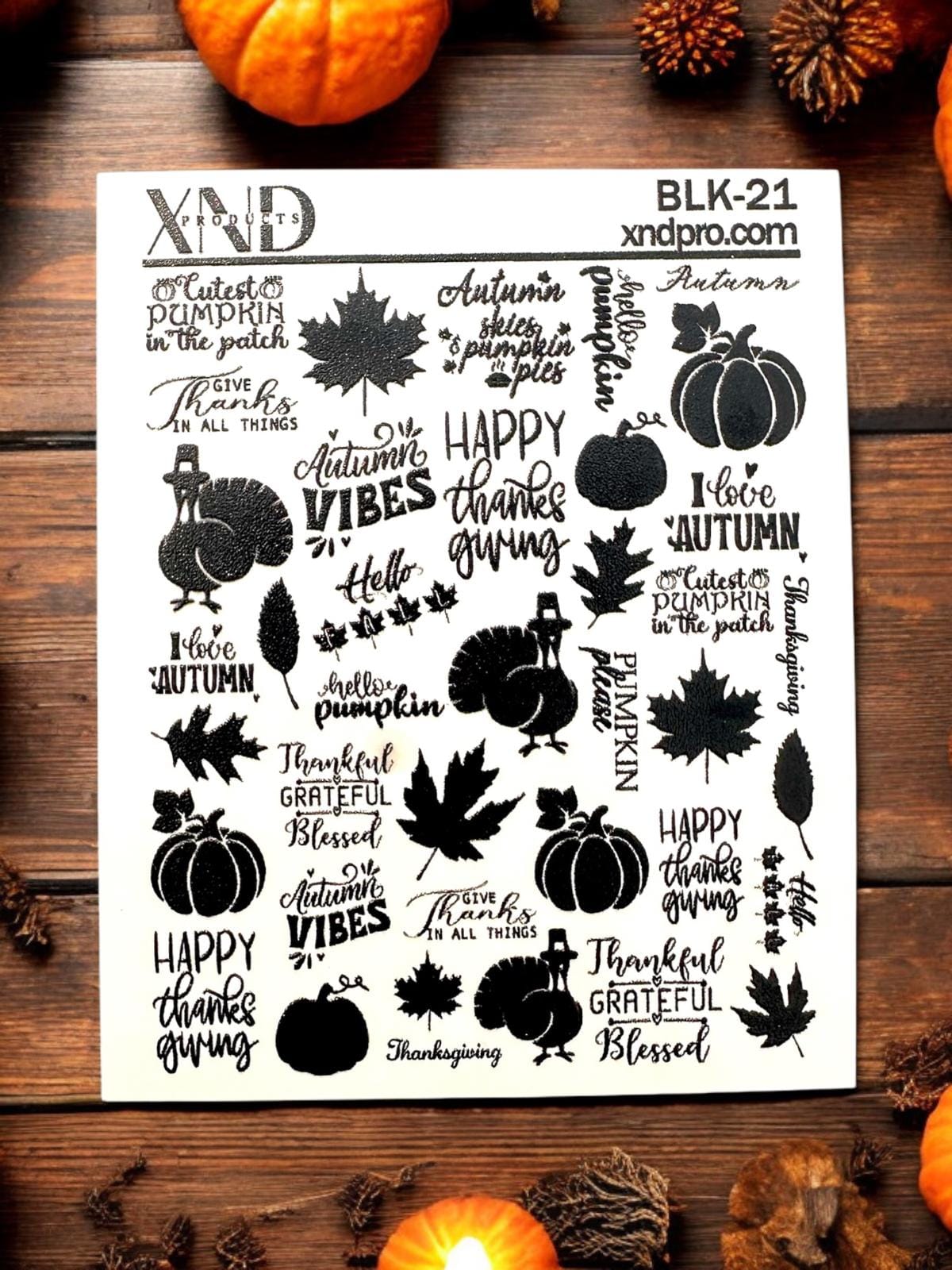 XND Products 2D Nail Decal BLK-21 / Nail Decal 2D / Fall and Thanksgiving Designs