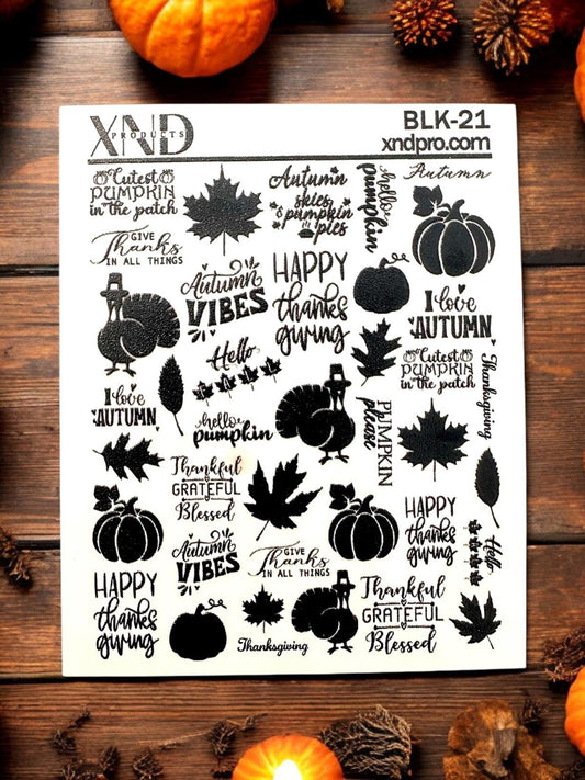XND Products 2D Nail Decal BLK-21 / Nail Decal 2D / Fall and Thanksgiving Designs