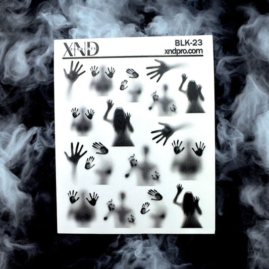 XND Products 2D Nail Decal BLK-23 Silhouette /Hands Shadows/ Ghost Silhouette/ Halloween Nails