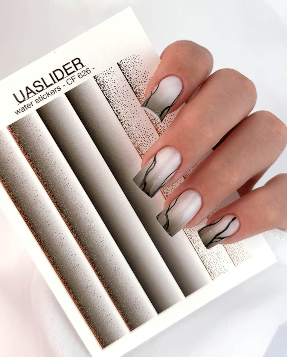 UA Slider 2D Nail Decal CF-626 Nail Water Decal Gold FOIL/ Black Ombré / Gold foil/ Glitter/Gradient Black Ombré Effect