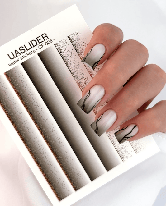 UA Slider 2D Nail Decal CF-626 Nail Water Decal Gold FOIL/ Black Ombré / Gold foil/ Glitter/Gradient Black Ombré Effect