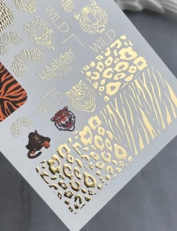 UA Slider 2D Nail Decal CF-038 Nail Water Decal Gold FOIL/ Leopard Spots/ Tiger Stripes/ Wild Animal Print Nail/