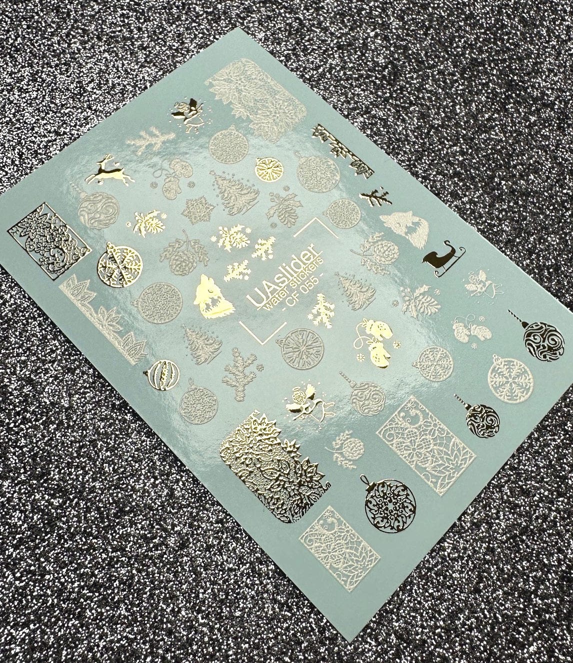 UA Slider 2D Nail Decal CF-055 Gold & White Christmas Ornament Water Decals Luxury Winter Nail Art