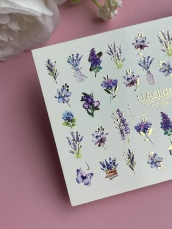 UA Slider 2D Nail Decal CF-090 Nail Water Decal Gold FOIL/ Lavender Nails/ Purple Wildflower / Spring-inspired / Floral Nails