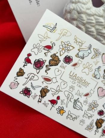 UA Slider 2D Nail Decal CF-136 Nail Water Decal Gold FOIL/ Valentine’s Day Hearts/ Roses & Love/ Butterflies & Florals