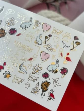 UA Slider 2D Nail Decal CF-136 Nail Water Decal Gold FOIL/ Valentine’s Day Hearts/ Roses & Love/ Butterflies & Florals