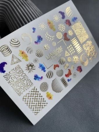 UA Slider 2D Nail Decal CF-159 Nail Water Decal Gold FOIL/ Abstract nails/ Geometric/ Features abstract shapes/ Modern and edgy