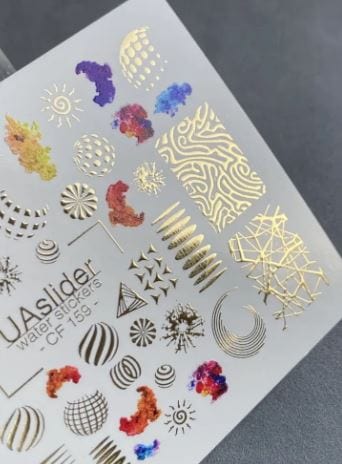 UA Slider 2D Nail Decal CF-159 Nail Water Decal Gold FOIL/ Abstract nails/ Geometric/ Features abstract shapes/ Modern and edgy