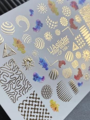 UA Slider 2D Nail Decal CF-159 Nail Water Decal Gold FOIL/ Abstract nails/ Geometric/ Features abstract shapes/ Modern and edgy