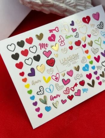 UA Slider 2D Nail Decal CF-165 Nail Water Decal Gold FOIL/ Colorful Heart / Hearts/ Valentine’s Day Nails/ Keys/ Love words/ Symbols/