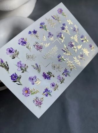 UA Slider 2D Nail Decal CF-176 Nail Water Decal Gold FOIL/ Flowers/Purple floral/ Romantic/ Spring / Floral nails/ Gold Leaf