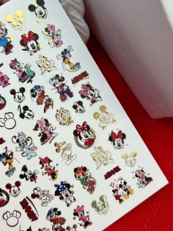 UA Slider 2D Nail Decal CF-193 Gold Foil Nail Water Decal /Cartoon Couple/ Mickey Inspired / Minnie Inspired/ Red Bows/ Hearts/