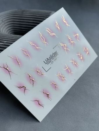 UA Slider 2D Nail Decal CF-247 Nail Water Decal Gold FOIL/ Pink Airbrush / Abstract Gold/ Metallic gold abstract shapes /