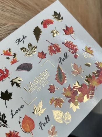 UA Slider 2D Nail Decal CF-276 Nail Water Decal Gold FOIL/ Foil maple/ Oak/ Autumn leaves/Thanksgiving nails