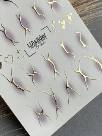 UA Slider 2D Nail Decal CF-304 Nail Decal Gold FOIL/ Blush/ Purple Airbrush/Silhouette/ Hearts/ Sparkles/ Romantic Gold Foil