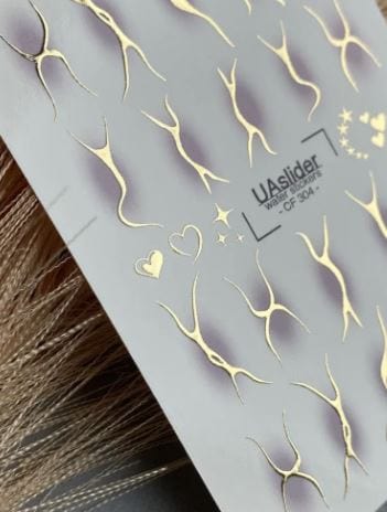 UA Slider 2D Nail Decal CF-304 Nail Decal Gold FOIL/ Blush/ Purple Airbrush/Silhouette/ Hearts/ Sparkles/ Romantic Gold Foil