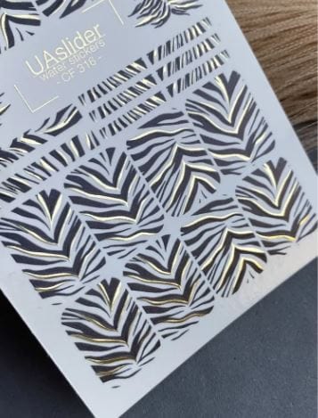 UA Slider 2D Nail Decal CF-316 Nail Decal Gold FOIL/ Chic Zebra / Stripe Design/Animal print