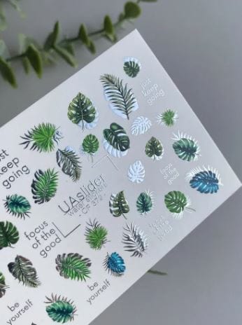UA Slider 2D Nail Decal CF-372 Nail Decal Gold FOIL/Tropical/ Leafs/ Jungle /Fern leaves/  Botanical / Gold Foil Accents