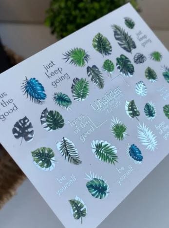 UA Slider 2D Nail Decal CF-372 Nail Decal Gold FOIL/Tropical/ Leafs/ Jungle /Fern leaves/ Botanical / Gold Foil Accents