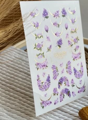 UA Slider 2D Nail Decal CF-487 Spring Gold Foil Nail Water Decal / Lilac Flower / Spring Nails / Purple Floral Moons / Botanical Clusters/French Tips