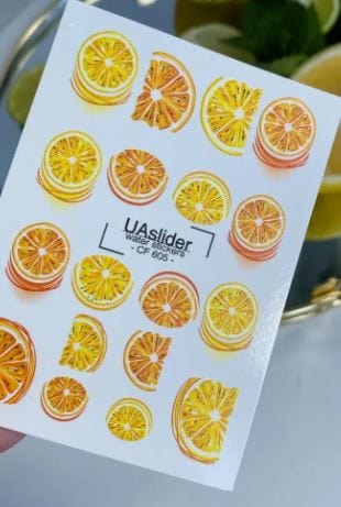 UA Slider 2D Nail Decal CF-605 Nail Water Decal Gold FOIL/ Citrus Slice/ Lemon/ Orange/ Fruits/ Summer Nails/ Tropical Nails