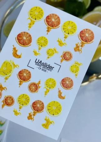UA Slider 2D Nail Decal CF-606 Nail Water Decal Gold FOIL/ Lemon Orange /Citrus Slice/ Lemon/ Fruits/ Summer Nails/ Tropical Nails