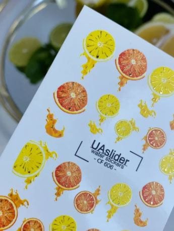 UA Slider 2D Nail Decal CF-606 Nail Water Decal Gold FOIL/ Lemon Orange /Citrus Slice/ Lemon/ Fruits/ Summer Nails/ Tropical Nails