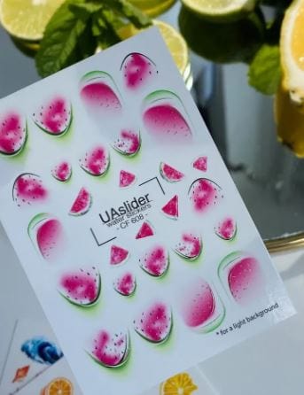 UA Slider 2D Nail Decal CF- 608 Spring Gold Foil Nail Water Decal / Watermelon/ Juicy Summer /Fruit Design